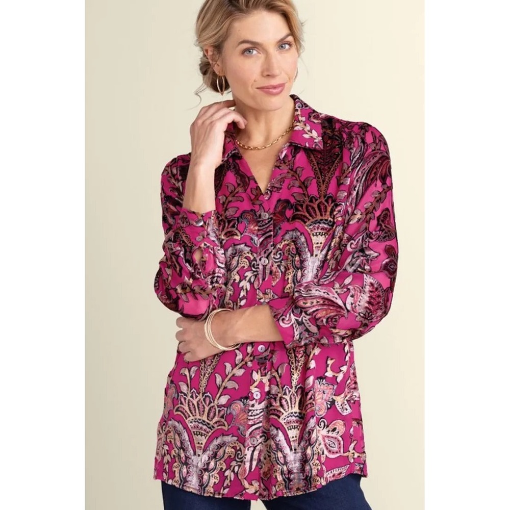 Soft Surroundings Women Velvet Tunic Bellarosa M Burnout Scarf Baroque Paisley